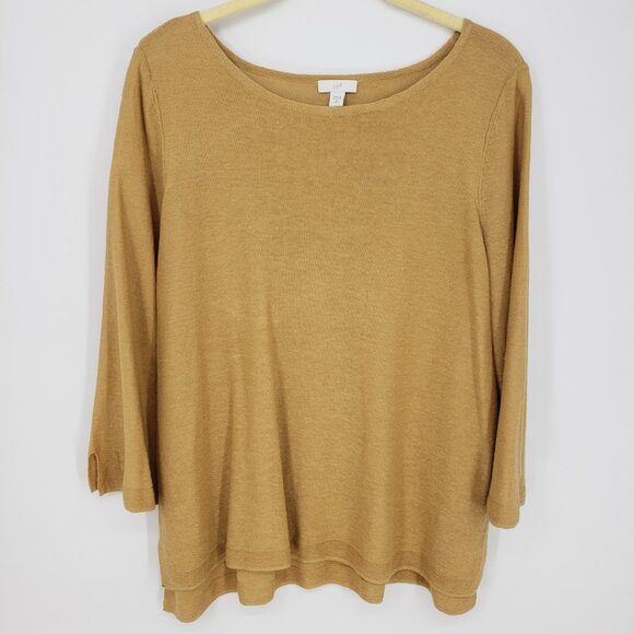 J. Jill Linen Blend Lightweight Pullover Sweater MP Womens 3/4 Sleeves Camel Tan - Picture 1 of 8